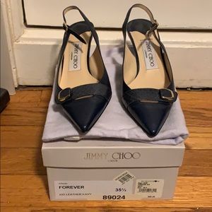 Jimmy Choo Forever navy-blue kitten heel.